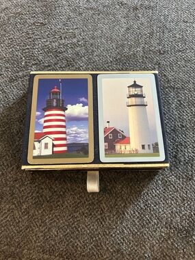 Congress Lighthouse Decorative  Nautical Card Panels in crushed velvet box. Used